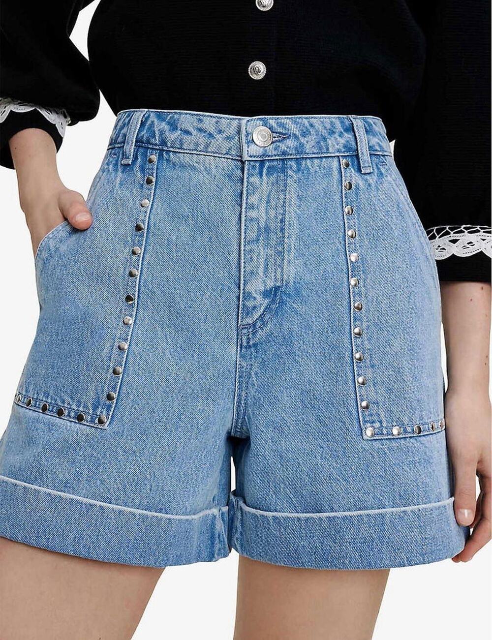 Maje Idrio Stud-Detail Denim Shorts light Wash Size 40 Medium